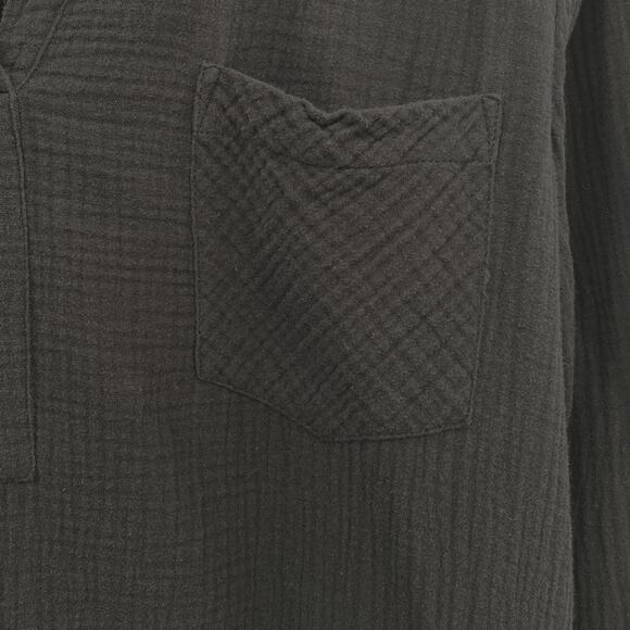 1. State Black Cotton Collared Split Neck Long Sleeve Large - Picture 11 of 11